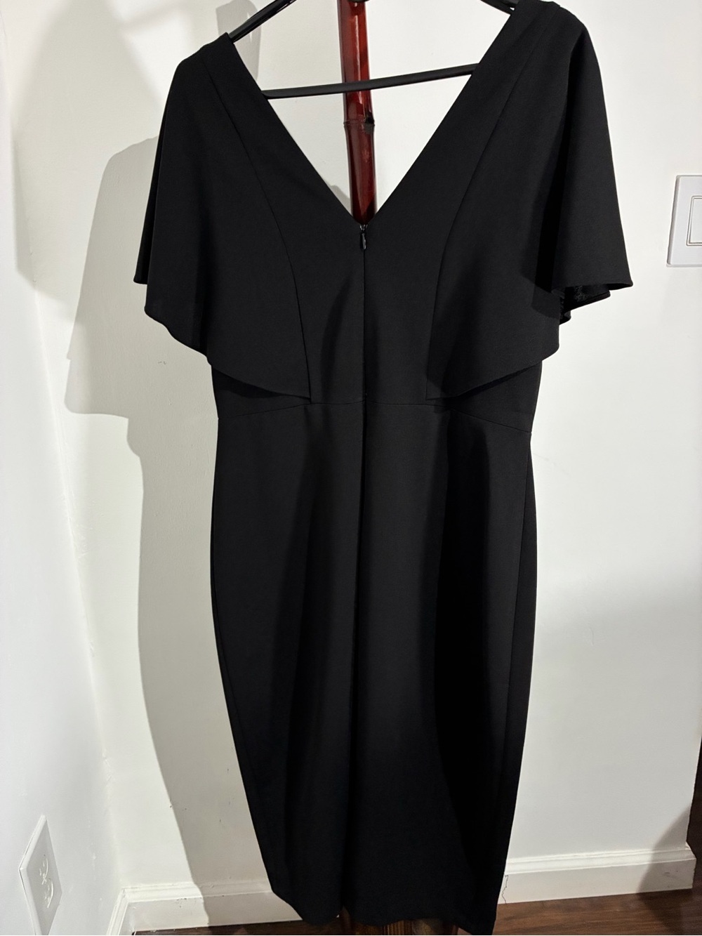 Kensie Black V-Neck Midi Dress with Flutter Sleeves